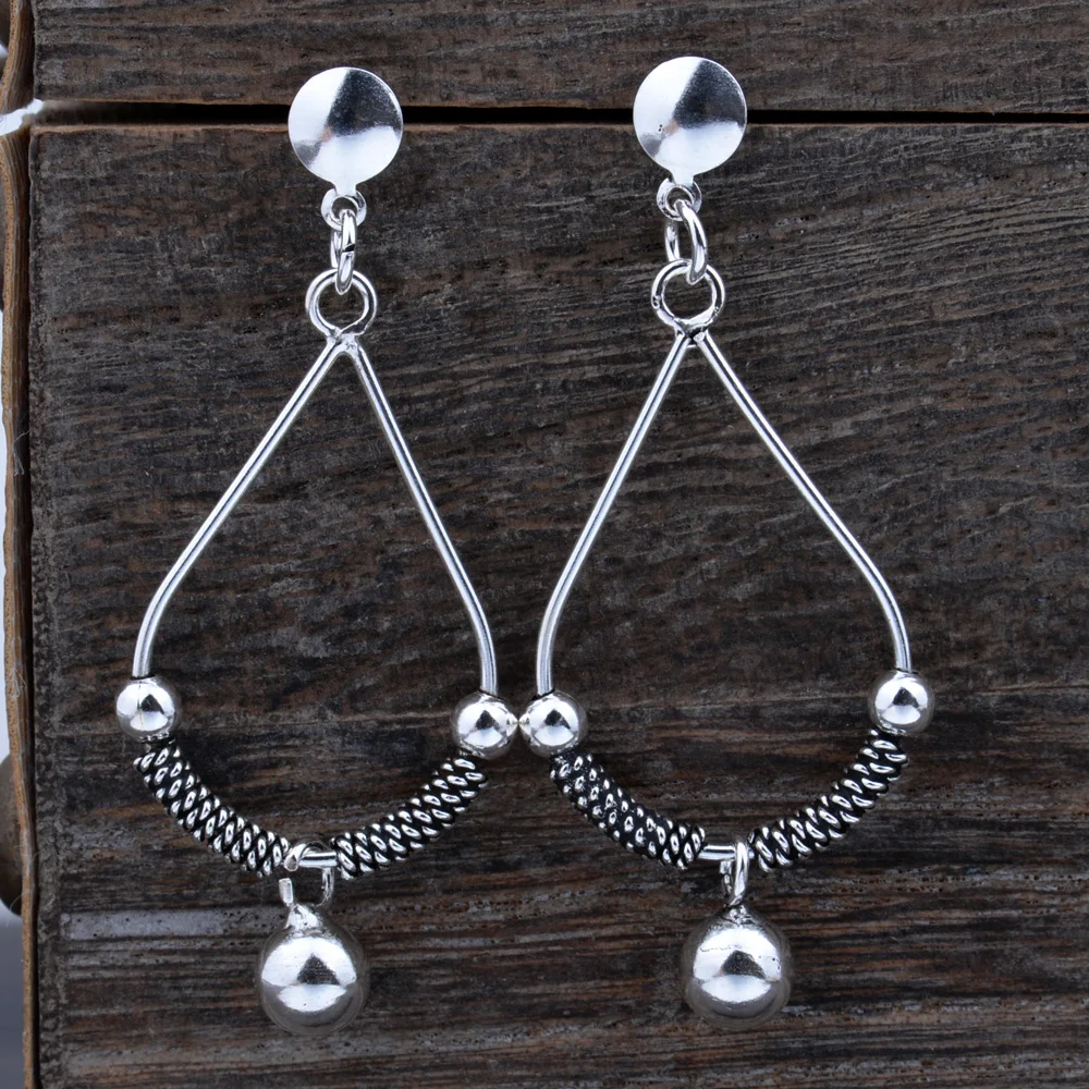 

Mythic Age Real 925 Sterling Silver Vintage Tear Ball Water Drop Dangle Earrings Jewelry Gift for Woman Girl