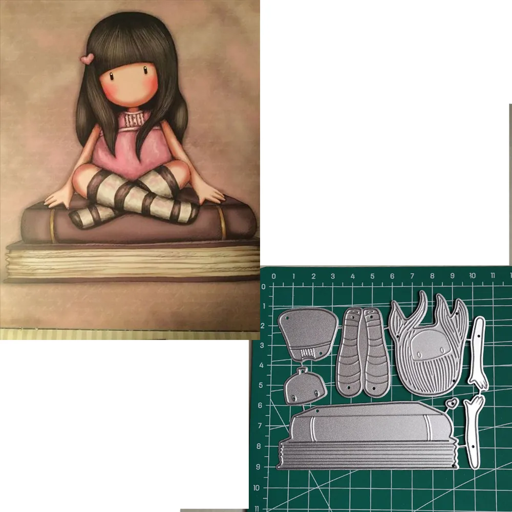

Metal Cutting Dies Little doll reading 2019 Scrapbooking Craft Dies Cut Stamps Embossing Stencils Invitation Card