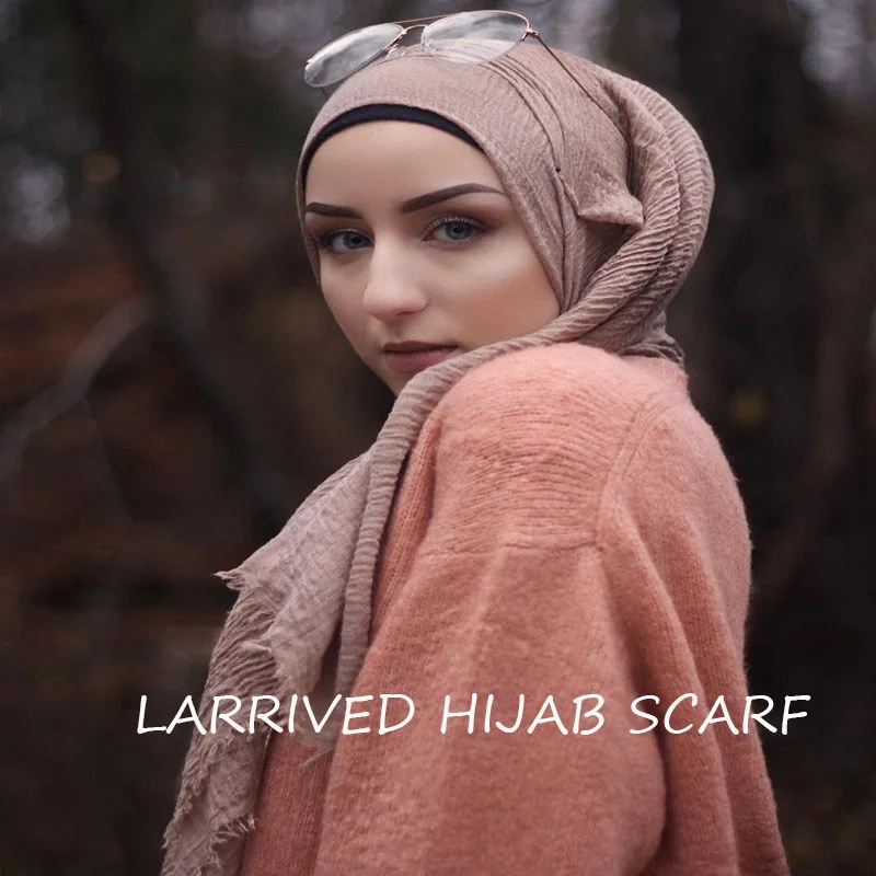 

Muslim Head Hijab High Quality Scarf solid color ladies cotton Crinkle Plain Wrinkle Wrap Bubble Long Scarf Women Crinkled Shawl