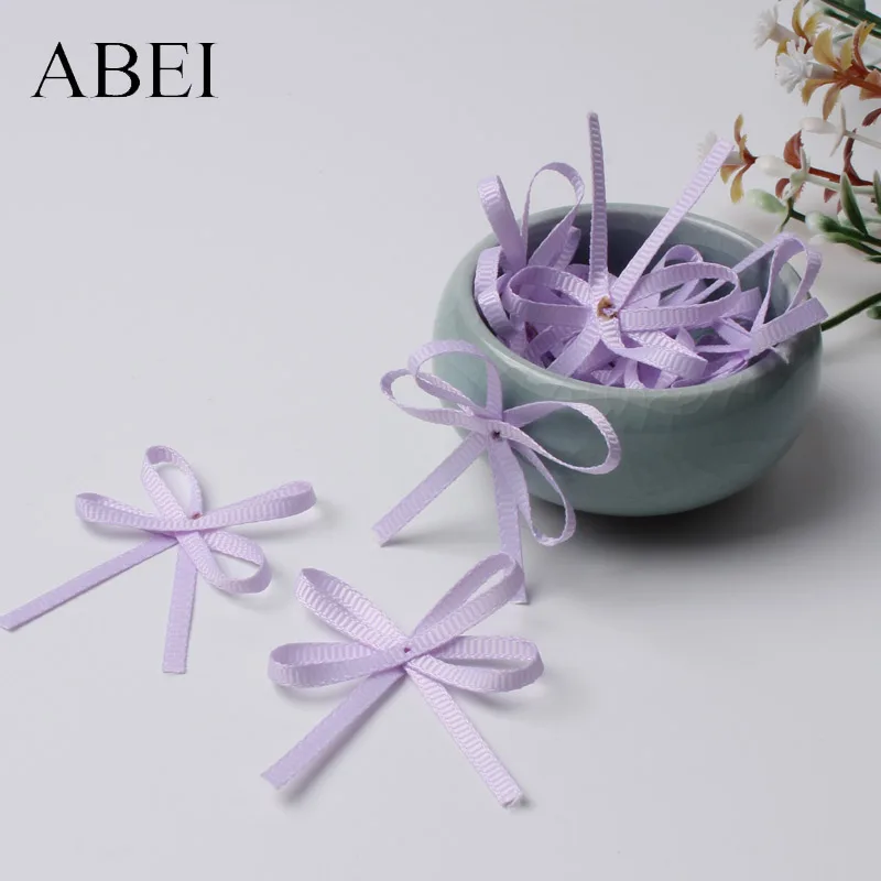 50pcs Light Purple Grosgrain Bow Ties For Jewelry DIY Wedding Party Box Paper Bags Gift Packing Ribbon Bows Sewing Accessories