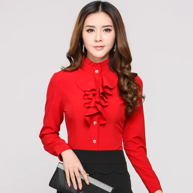 New 2019 Spring Autumn Formal Red  Blouses Women  Long  