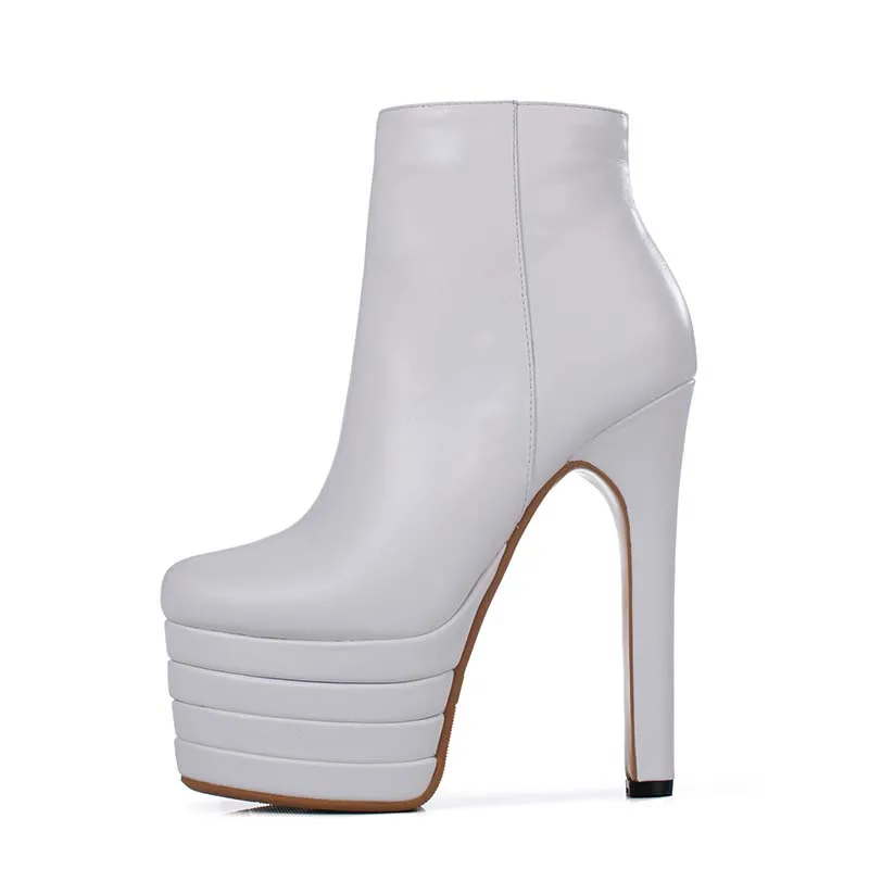 WETKISS/пикантные ботильоны на очень высоком тонком каблуке и платформе; уличные зимние ботинки; Новое поступление года; женская обувь из натуральной кожи на молнии - Цвет: Белый