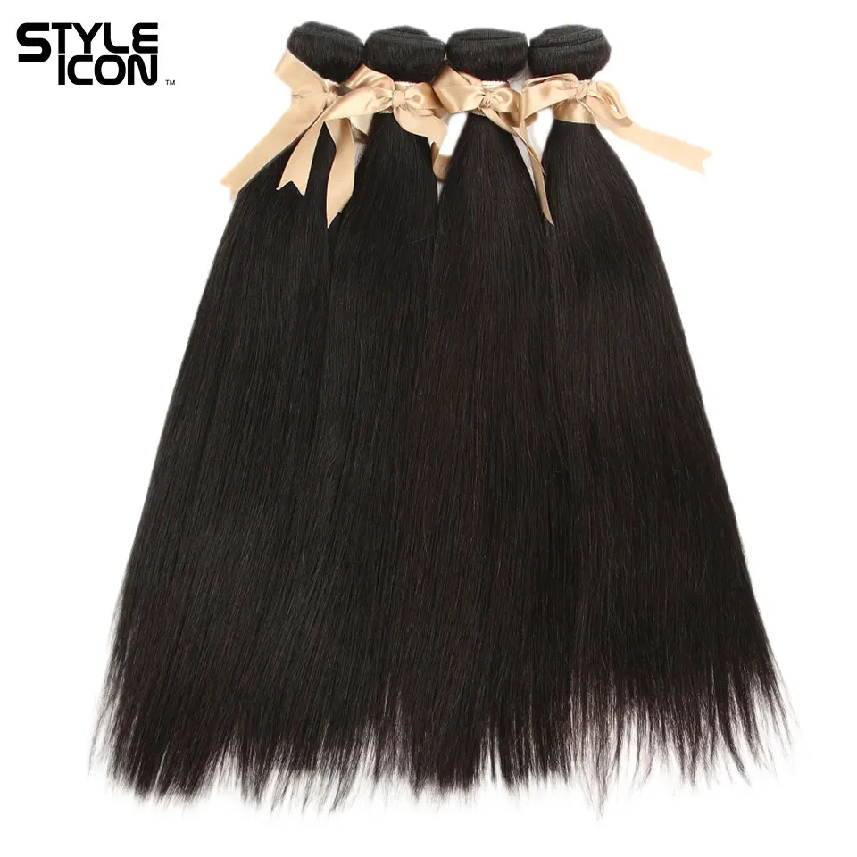 Styleicon 4 Bundles Straight Hair 100% Peruvian Straight Human Hair Weaving Non-Remy Human Weft Double Wefts Tangle Free