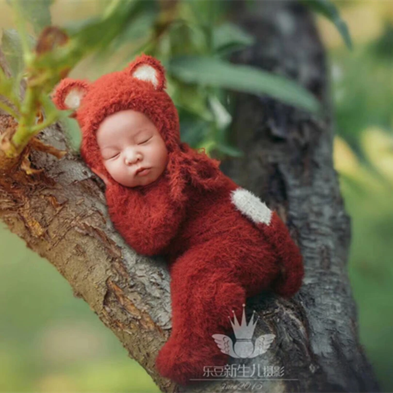 Rusty Newborn Fox Hat And Romper Knit Chunky Footed Romper Baby Girl Boy Animal Hat Outfit Newborn Onesie Photography Props Clothing Sets Aliexpress