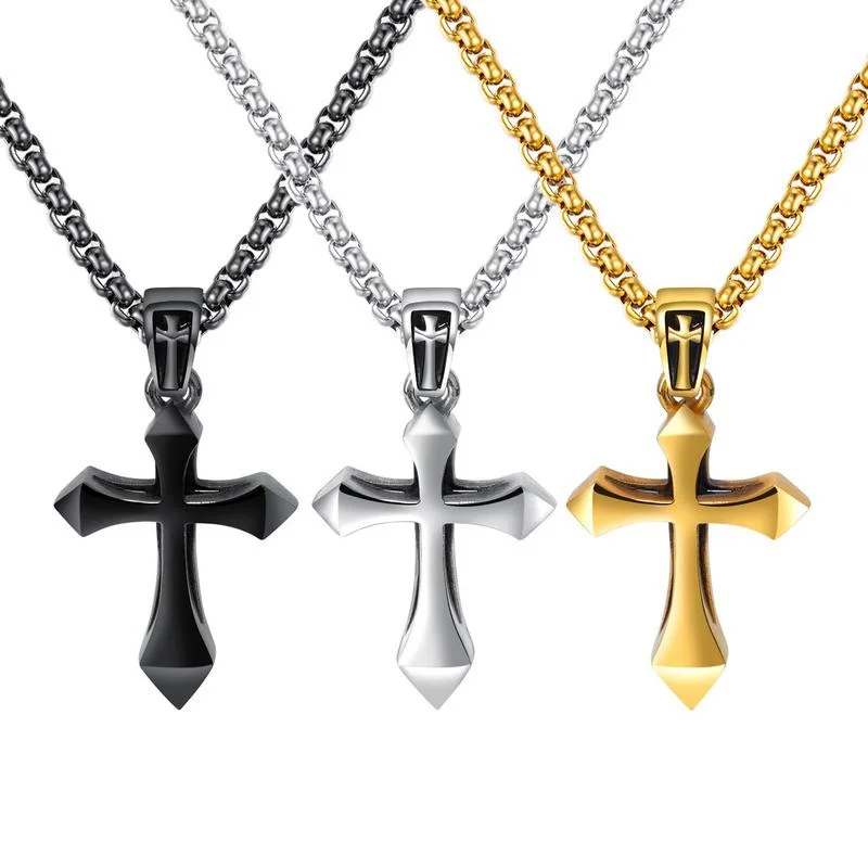 

OLOEY Cross Titanium Steel Necklace Hot Couple Pendants Necklace Men Vintage Jesus Cross Necklace Male Jewelry Accessories Gift