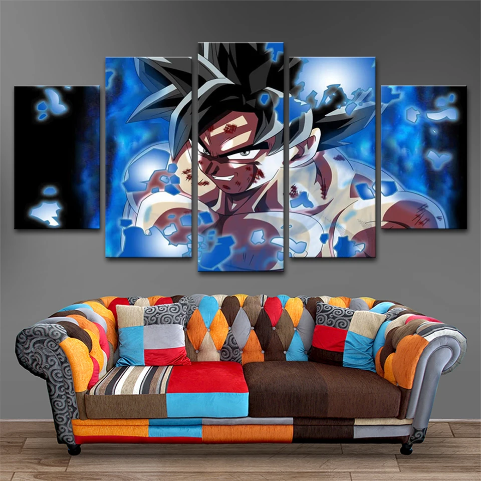 

Wall Art Canvas Poster 5 Panel Dragon Ball Super Painting Modular HD Printed Goku Limit Break Pictures Living Room Decor Framed
