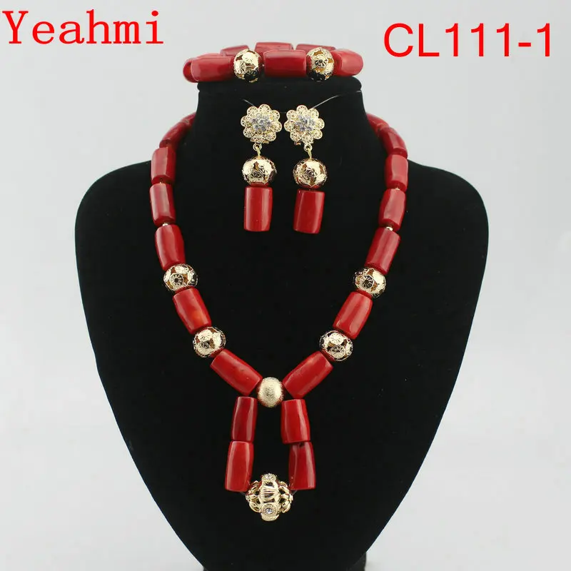 Splendid Nigerian Wedding Coral Statement Jewelry Set Handmade Beaded African Necklace Bracelet Earrings CL111-1 | Украшения и