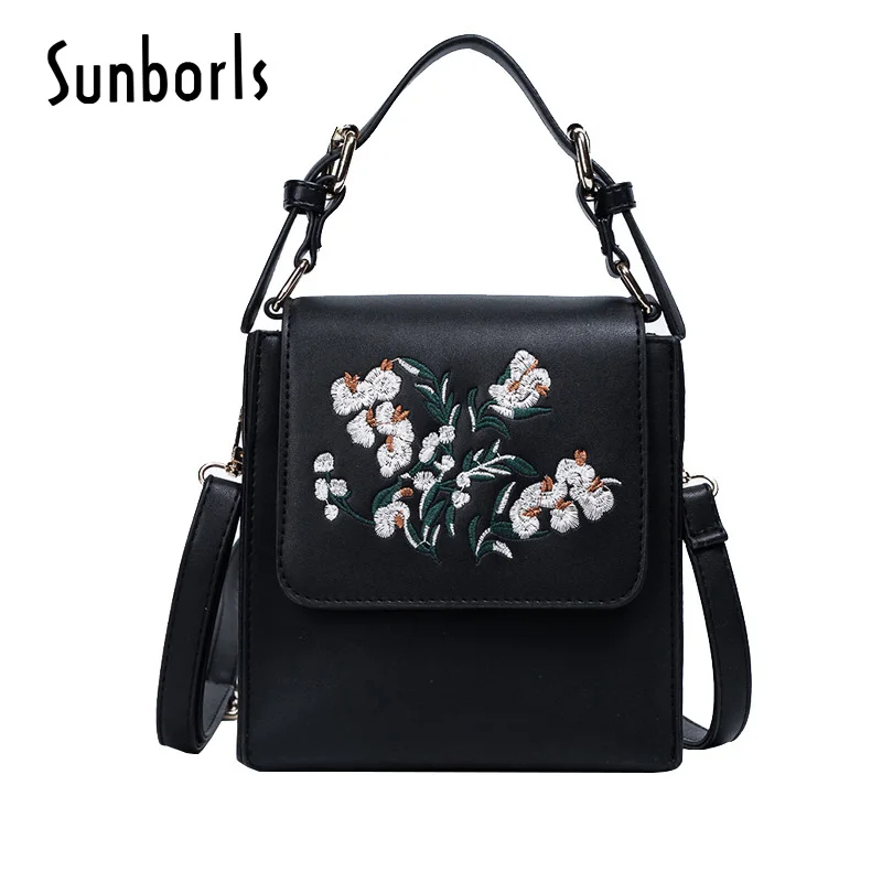 

Embroidery flowers ladies messenger bags women handbags shoulder bags famous cute high quality pu leather small tote bag 4V5114