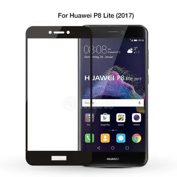 

9H Curved Edge Full Screen Transparent Tempered Glass For Huawei P8 Lite 2017 Full Coverage Glass Screen Protector 50pcs/lot DHL