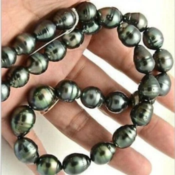 

12-13mm baroque tahitian peacock green pearl necklace 18inch