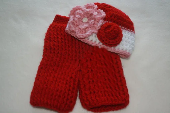 

0-3month baby girl's flowers hat with Matching red pants baby Sets,Newborn handmade crochet Photography Prop 100% cotton