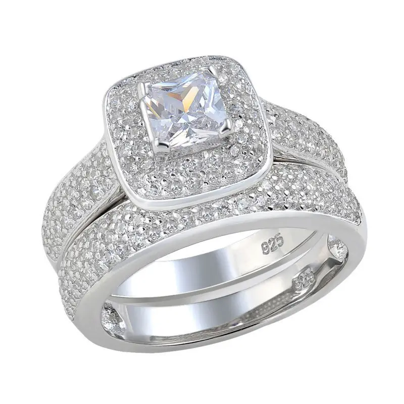 Princess Cut AAA CZ Halo Setting 925 Sterling Silver