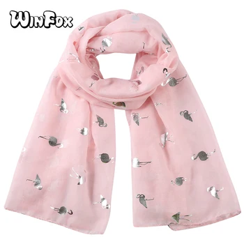 

Winfox Fashion Pink White Glitter Scarf Flamingo Female Foil Silver Bird Beach Shawl Stole Scarves For Ladies Women
