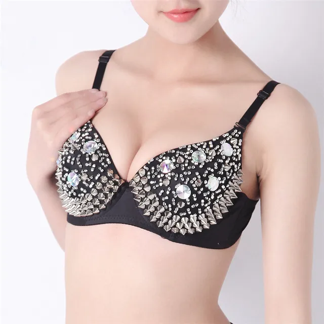 Best Product New Style Women Sexy Party Nightclub Fashion New Punk Lady Goth Silver Studded Bra Sexy Fashion Hot Sales Wolovey#30