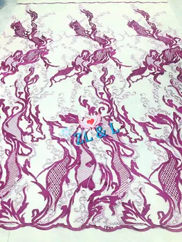 

5 yards purple mesh embroidered ZLL-60206 suitable for evening dress women's Nigeria lace fabric French mesh African tulle