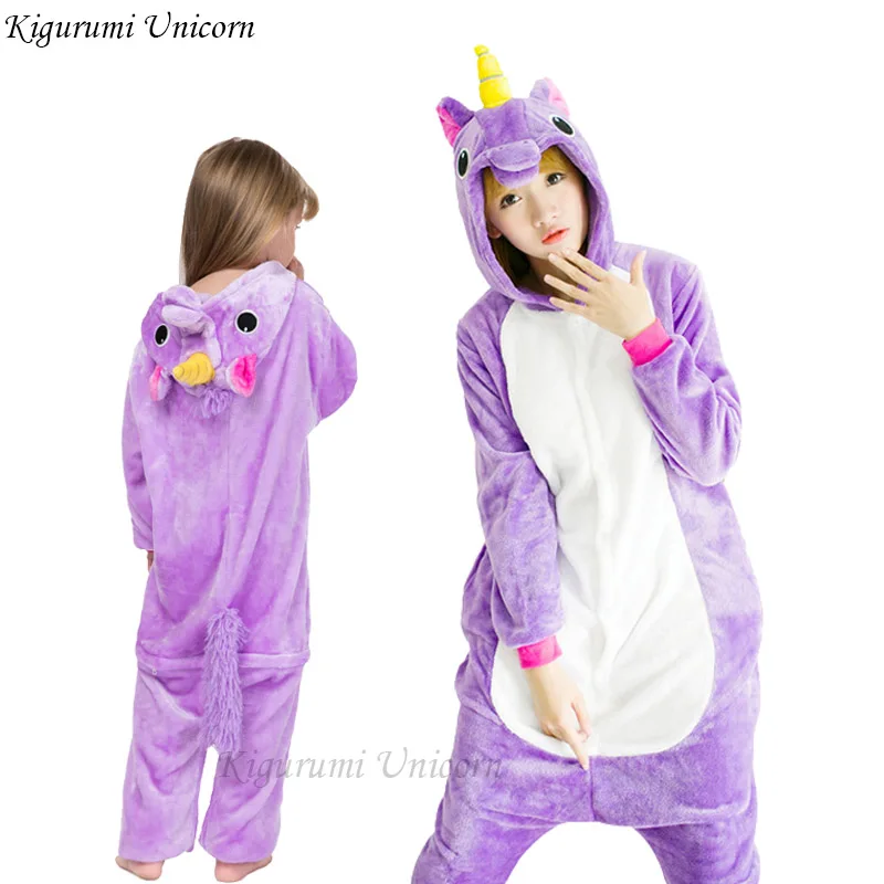 Пижамы для мальчиков и девочек, наборы кигуруми, пижамы в виде единорога для женщин и мужчин, взрослые комбинезоны, зимняя одежда для сна в виде животных, детские пижамы для костюмированной вечеринки - Цвет: Purple Tenma