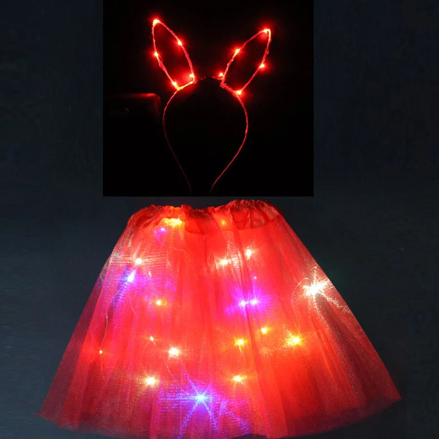 Для женщин и девочек светодиодный светильник балетные пачки на проволоке светящаяся повязка на голову с кроликом и кошачьими ушками костюм кролика на день рождения светящиеся вечерние юбки для курицы нарядное платье для малышей - Цвет: 8