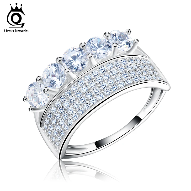 ORSA JEWELS роскошные серебряные кольца для женщин микро с инкрустацией AAA австрийский кубический циркон модный подарок для помолвки OR112