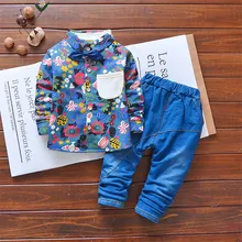 Crianças da criança menino roupas casuais conjunto para meninos do bebê cavalheiro floral primavera outono manga longa t camisa + calças outfits 2 3 4 anos