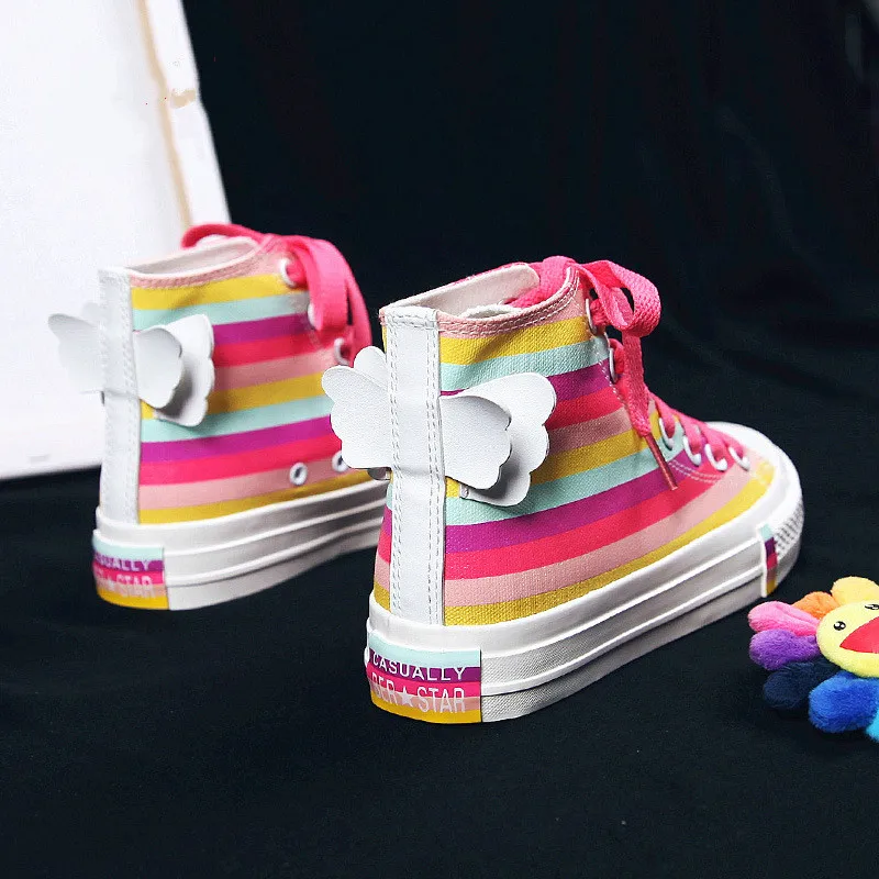 

Women Canvas Shoes Stripe Bowknot on Back Rainbow Sole 2019 Trending Style Colorful Shoes Girls Sneakers High Top Princess Shoe
