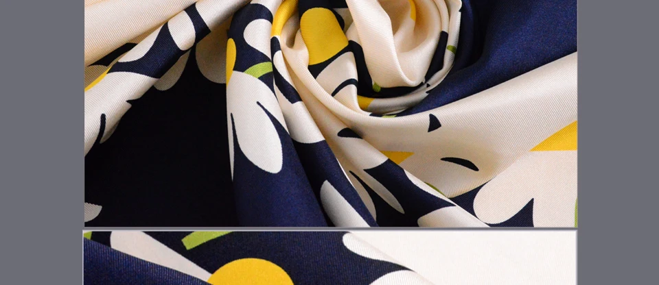 Весна Осень ромашки Саржевые квадратные шарфы дизайн модные аксессуары дамы чистый Шелковый шарф шаль 90*90 см атласный шарф