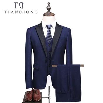 

TIAN QIONG Brand Men Blue Suit 2018 Slim Fit Groom Wedding Suits for Men Stylish Shawl Collar Formal Business Dress Suits QT522