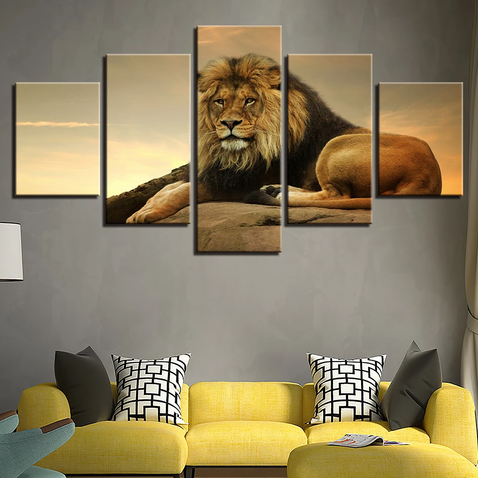 Canvas-HD-Prints-Poster-Wall-Art-Animal-Pictures-Framework-5-Pieces-The-King-Of-Beasts-Lion (1)