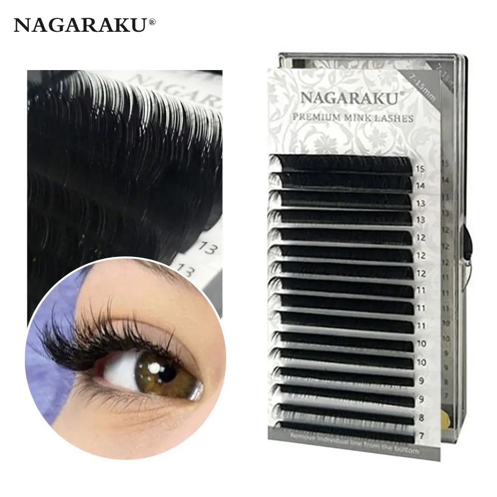 

NAGARAKU High quality 16rows/tray 7-15mm mix individual mink eyelashes extension All size mix false eyelash cilios lashes
