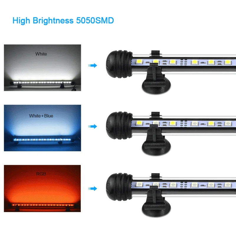 

Underwater LED Aquarium Light Waterproof Fish Tank LED Light with EU Plug 220V LED Lamp Bar RGB White+ Blue Home Decoration Bulb