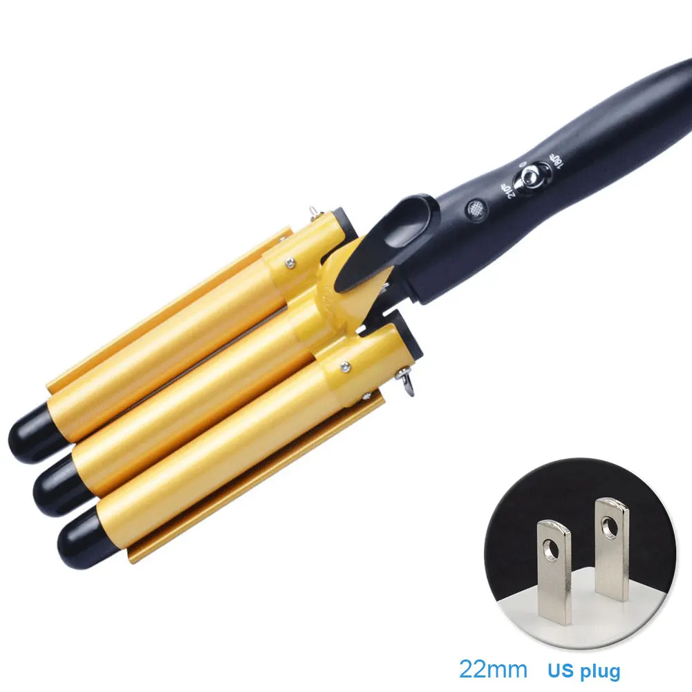 22 mm US Инструменты для укладки, щипцы для завивки утюжок, бигуди для волос автоматические керамические 3 Бочки - Цвет: 22 mm US