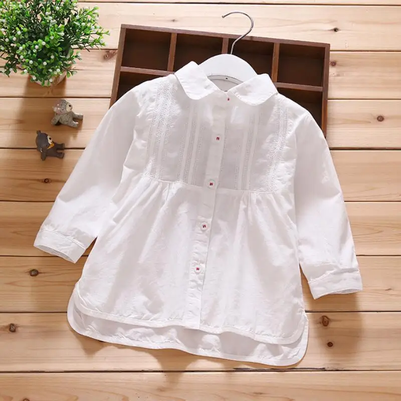 2017 Fall Spring Baby Toddler Clothes Solid White Cotton Girls Blouse