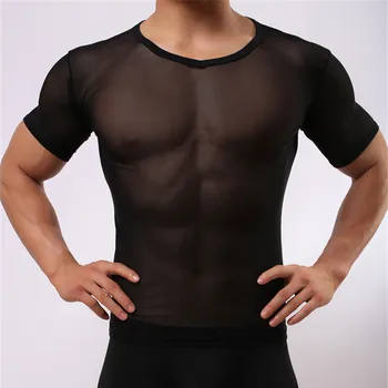 

Howe Ray Underwear Men Undershirt Sexy Transparent Mesh T Shirt Short Sleeve Inner Shirt Bodysuit Mens Clothing Clubwear