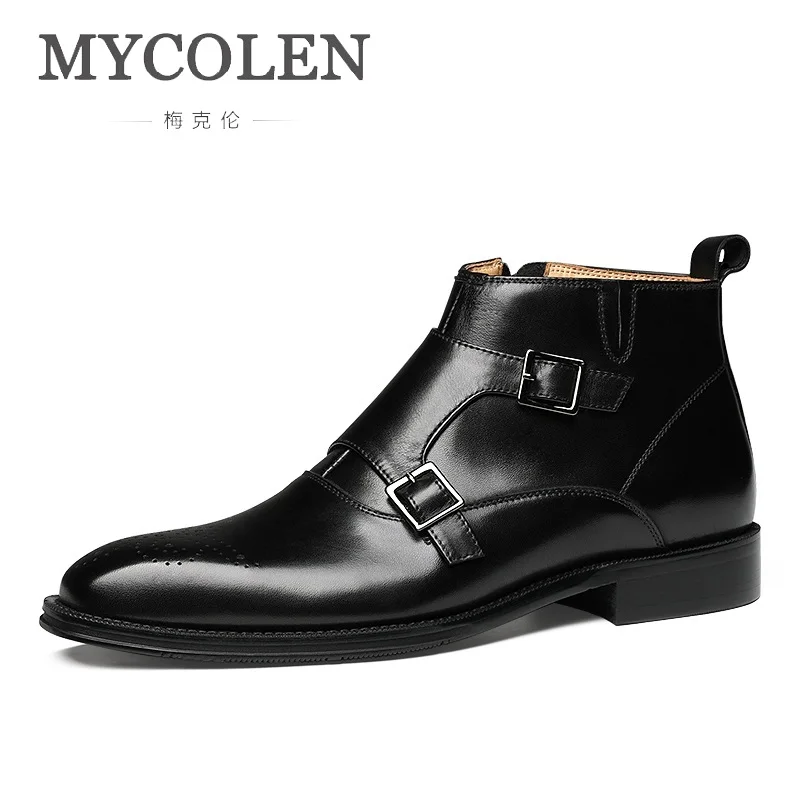 

MYCOLEN The New Listing Men Boots 2019 Genuine Leather Pointed Toe Mens Boots Winter Keep Warm Ankle Boots Bota Masculina Couro