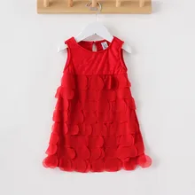 Кружевное нарядное платье для девочек г. летнее милое повседневное хлопковое платье белого и красного цвета Модное детское платье без рукавов детская одежда, 6 шт