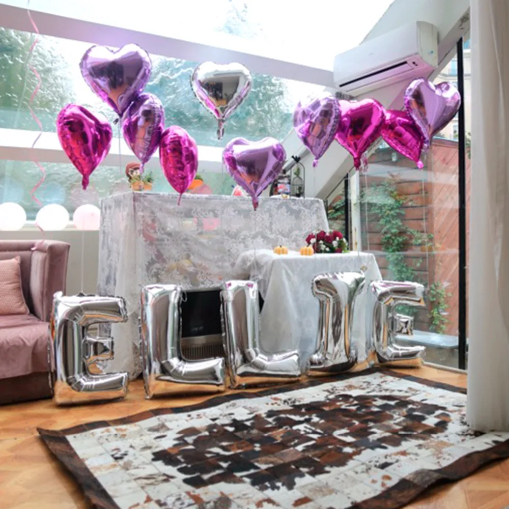 

QIFU 5pcs 18inch Aluminum Foil Heart Balloon Happy Birthday Party Decorations Helium Balloon Inflatable Balls Wedding Decoration