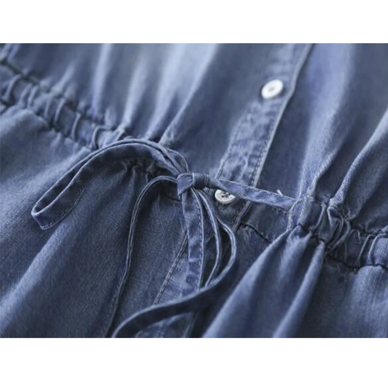 Rihschpiece 2018 Summer Tunic Denim Shirt Dress Women Vintage Party Dresses Plus Size Sexy Clothing Jeans Dress RZF1212