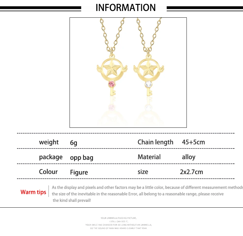 Anime Cardcaptor Sakura Necklace Women Cartoon Gold Metal Rhinestone Card Captor Sakura Kinomoto Star Necklaces Pendants Colar