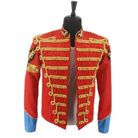 Rare Fashion Retro Punk MJ Michael Jackson Red Military Army Royal Retro England Style Men's Threading Jacket 1980S 2