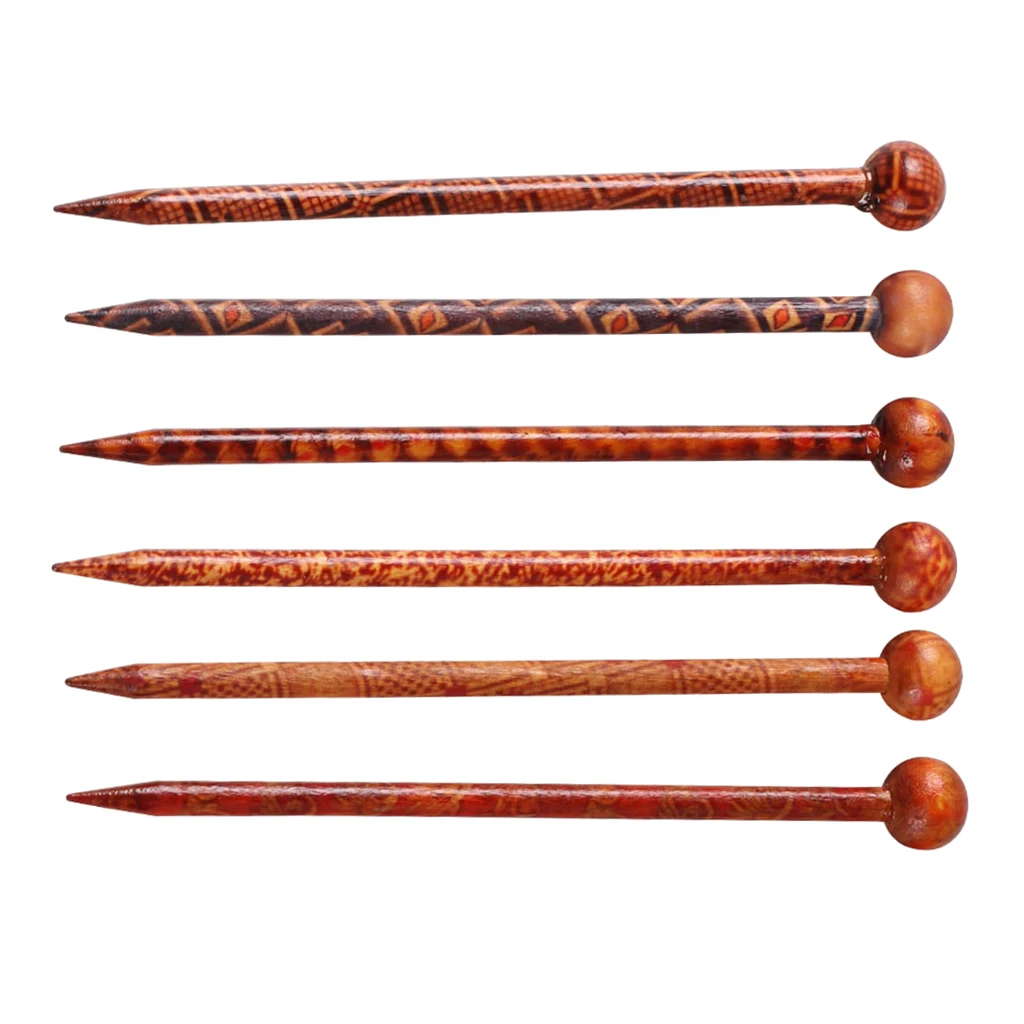 6 Pcs Retro Hair Sticks Printed Wood Hairpin Wooden Hairpin Needle Headdress Handmade Chinese Chopstick Style Hair Jewelry