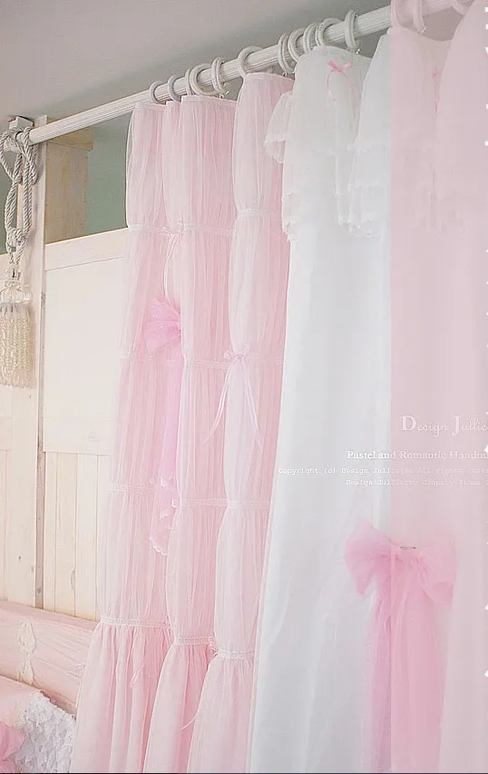 Quality Pink White Princess Lace Curtain For Living Room Window Quality Pink White Princess Lace Curtain For Living Room Window Curtains Wedding Decoration Sweet Bow Volie Cortinas Customized In From Home