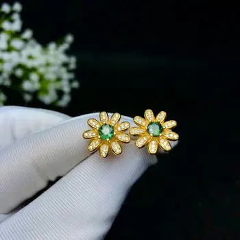 

shilovem 925 silver sterling real Natural sapphire stud earrings fine Jewelry party trendy new party plant 5*5mm be050599agl