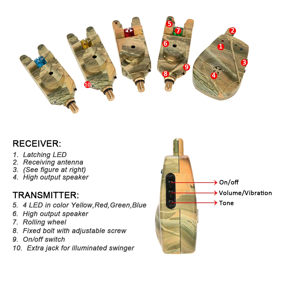 Lixada Беспроводной светодиодный Рыбалка оповещение о тревоге в комплекте чехол 4 Рыбалка сигнализаторы поклевки+ приемник-1 шт