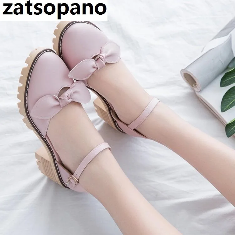 Zatsopano Big size Rome Ankle Buckle Close Chunky Heels Shoes Round Toe Outdoor Casual Dress Girl Women Gladiator Sandals