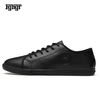 

2019 Classic Basic Men Split Leather Sneaker Shoes Lace-up Star Print EU38-45 Plus Size Breathable Casual Platform Skate Shoes
