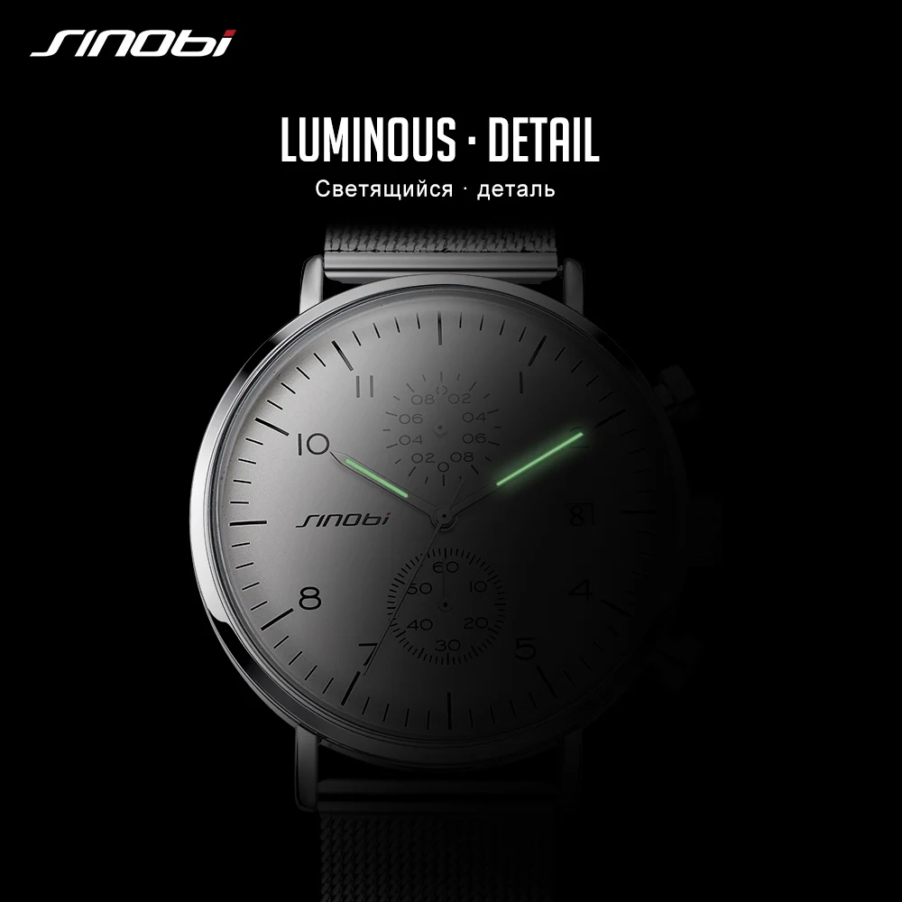 SINOBI 2017 Mens Watches Top Brand Luxury Business Quartz Watch Luminous Pointer Men Sport Waterproof Clock Relogio Masculino