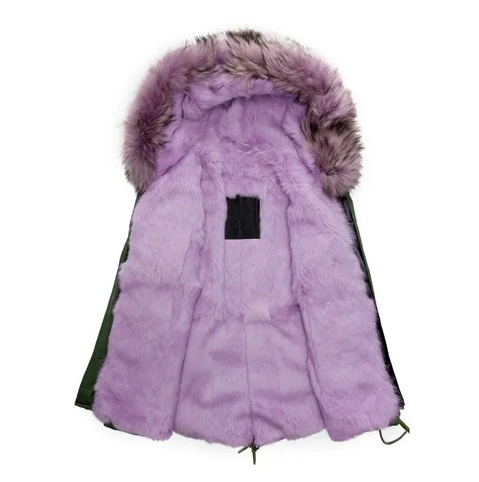 purple parka fur hood