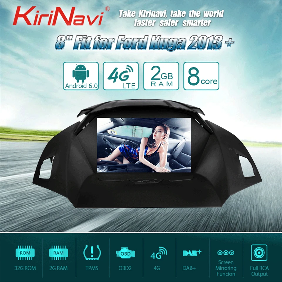 Discount KiriNavi Octa core 4G LET android 7 car radio 2 din for ford kuga multimedia 2013 - 2017 support 4K Video 4G 0