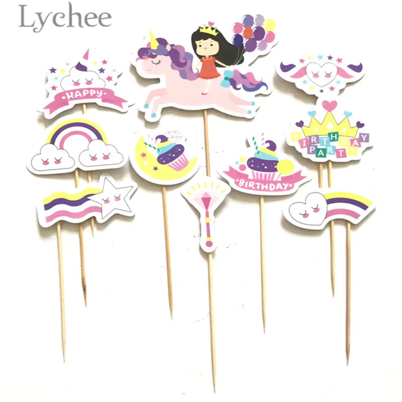 

Lychee Pink Unicorn Girl Cake Toppers Happy Birthday Cake Topper Cupcake Decoration Baby Shower Birthday Party Supplies