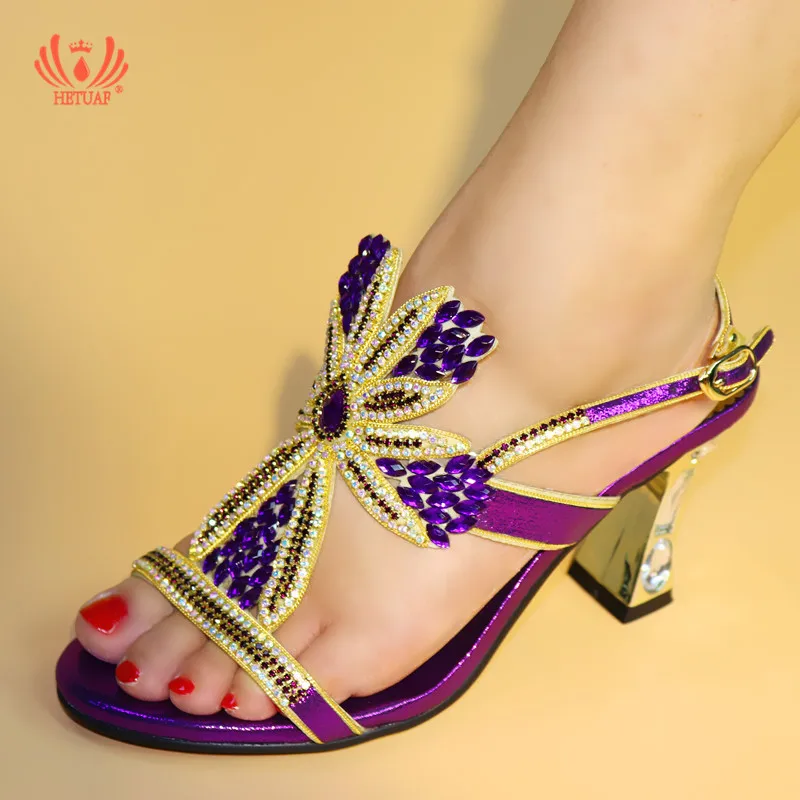 

New Purple African Lady Slippers 2019 Summer High Heels Women Shoes High Quality African Sandals Pumps Shoe for Party Wedding