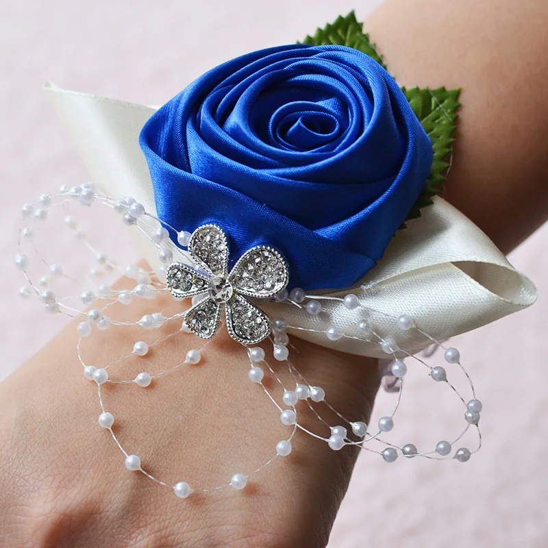 

Wedding Wrist Corsages Bride Bridesmaids Hand Flowers Blue Royal Blue Purple Party Wedding Prom Women Corsages S6076